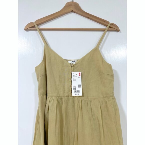 Uniqlo Crinkle Cotton Camisole Dress Tiered Flowy Yellow Size XXS (fits XS) NWT - Picture 3 of 6